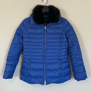 Talbots Down Filled Puffer Coat in Royal Blue with a Removable Faux Fur Hood
